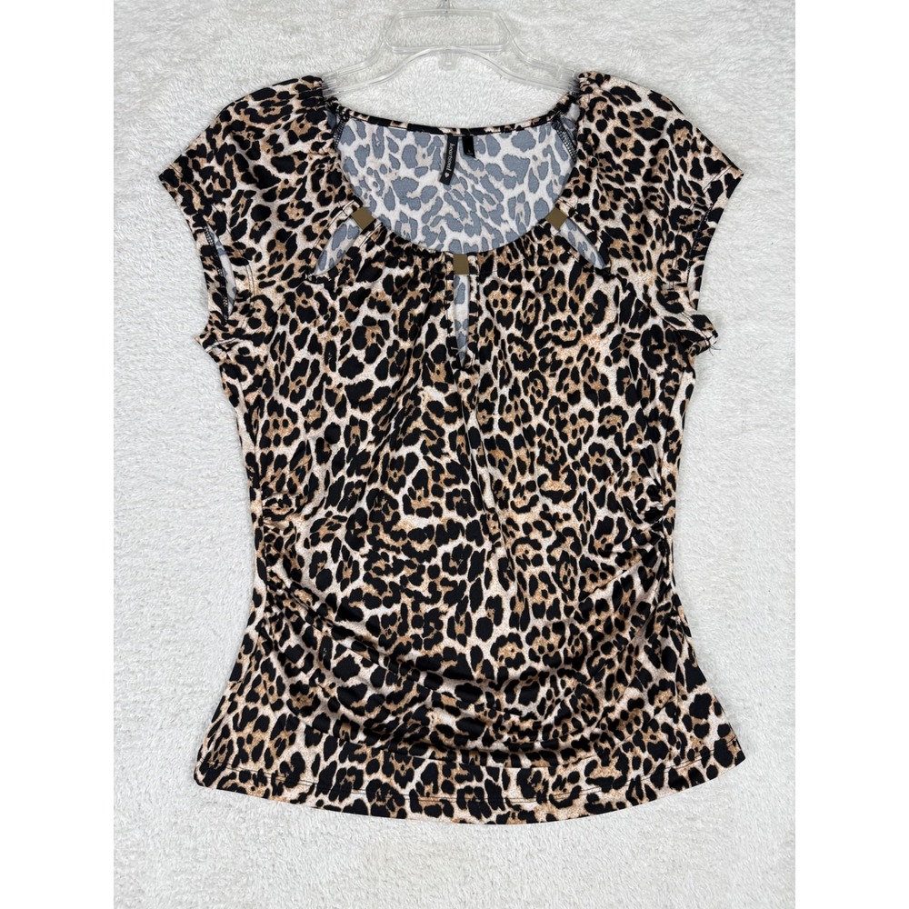 Heartsoul Leopard Print Top Women Large Brown Ruched Cutout Glam Blouse y2k